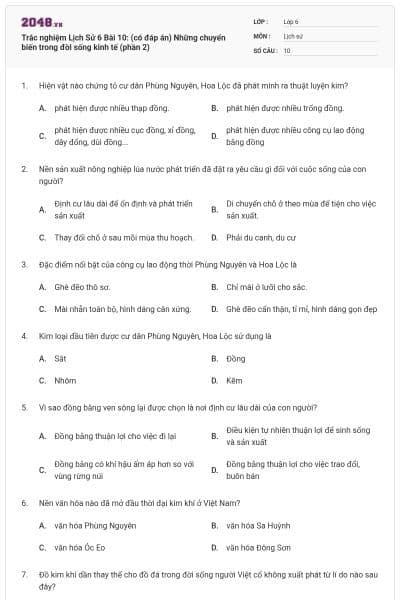 Trắc nghiệm Lịch Sử 6 Bài 10: (có đáp án) Những chuyển biến trong đời sống kinh tế (phần 2)