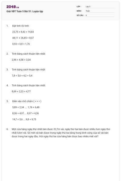 Giải VBT Toán 5 Bài 51: Luyện tập