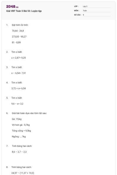 Giải VBT Toán 5 Bài 53: Luyện tập