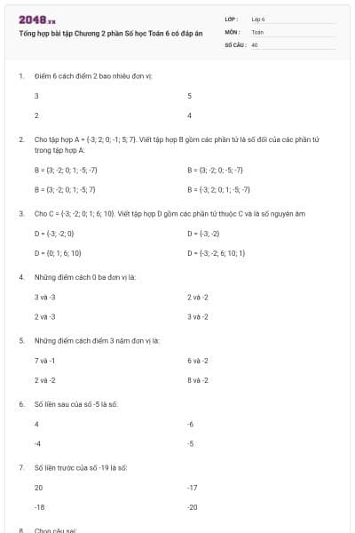 Tổng hợp bài tập Chương 2 phần Số học Toán 6 có đáp án
