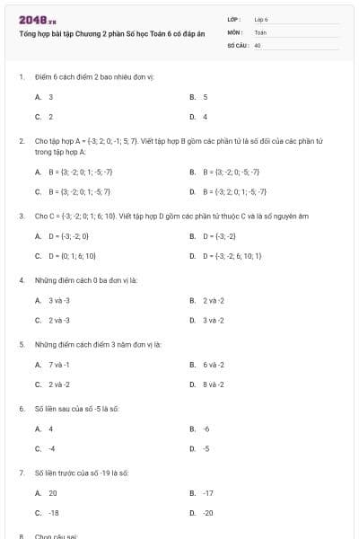 Tổng hợp bài tập Chương 2 phần Số học Toán 6 có đáp án