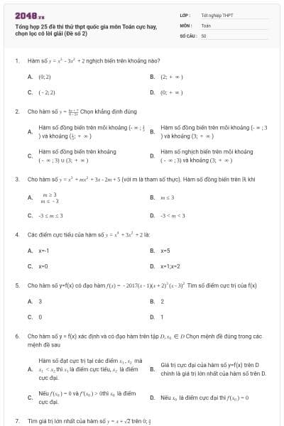Tổng hợp 25 đề thi thử thpt quốc gia môn Toán cực hay, chọn lọc có lời giải (Đề số 2)