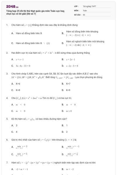 Tổng hợp 25 đề thi thử thpt quốc gia môn Toán cực hay, chọn lọc có lời giải (Đề số 7)