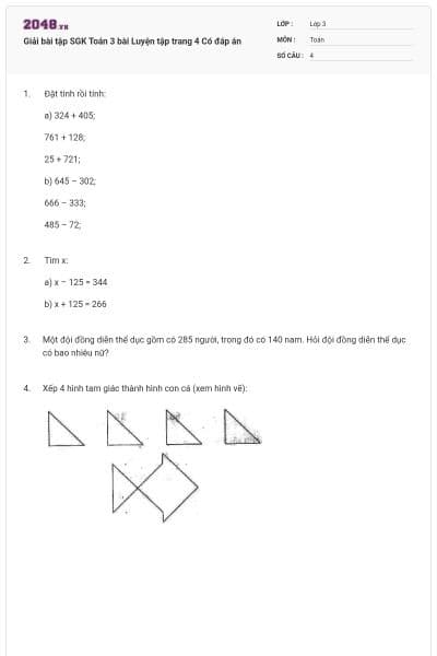 Giải bài tập SGK Toán 3 bài Luyện tập trang 4 Có đáp án