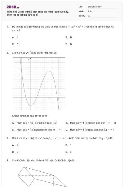 Tổng hợp 25 đề thi thử thpt quốc gia môn Toán cực hay, chọn lọc có lời giải (Đề số 8)