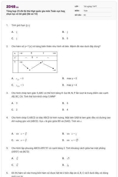 Tổng hợp 25 đề thi thử thpt quốc gia môn Toán cực hay, chọn lọc có lời giải (Đề số 10)