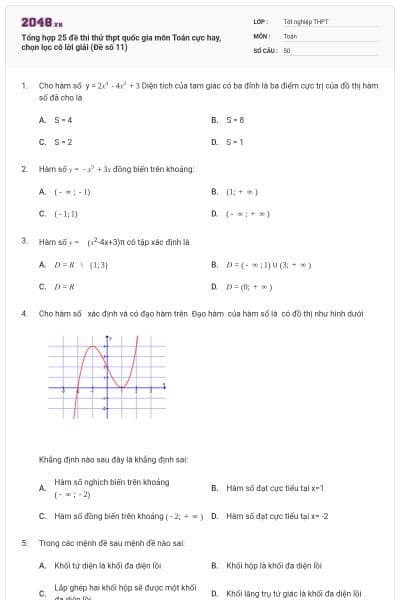 Tổng hợp 25 đề thi thử thpt quốc gia môn Toán cực hay, chọn lọc có lời giải (Đề số 11)
