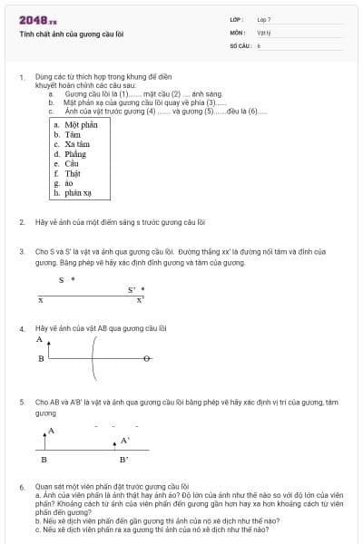 Tính chất ảnh của gương cầu lồi