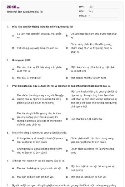 Tính chất ảnh của gương cầu lồi