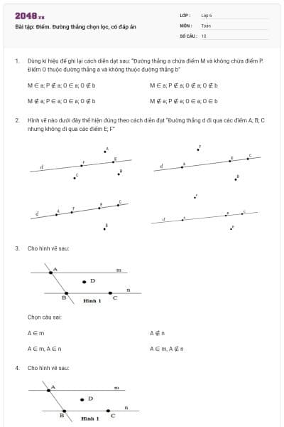 Bài tập: Điểm. Đường thẳng chọn lọc, có đáp án