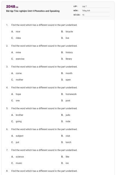 Bài tập Trắc nghiệm Unit 4 Phonetics and Speaking