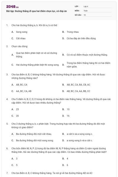 Bài tập: Đường thẳng đi qua hai điểm chọn lọc, có đáp án