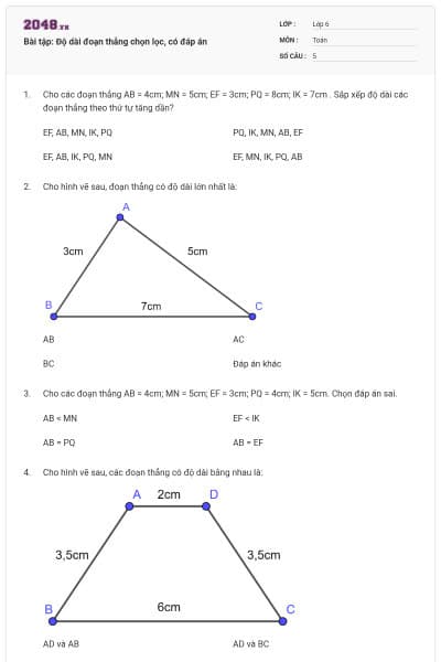 Bài tập: Độ dài đoạn thẳng chọn lọc, có đáp án