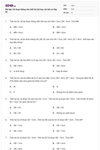 Bài tập: Vẽ đoạn thẳng cho biết độ dài hay, chi tiết có đáp án