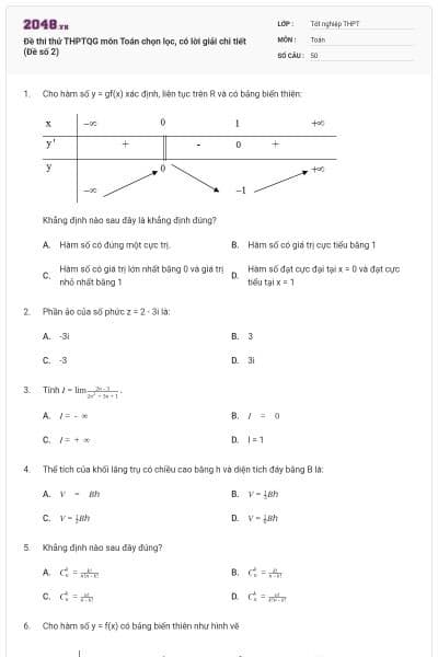 Đề thi thử THPTQG môn Toán chọn lọc, có lời giải chi tiết (Đề số 2)