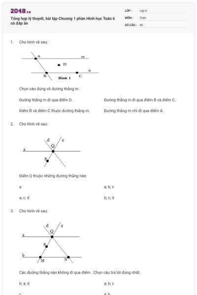 Tổng hợp lý thuyết, bài tập Chương 1 phần Hình học Toán 6 có đáp án