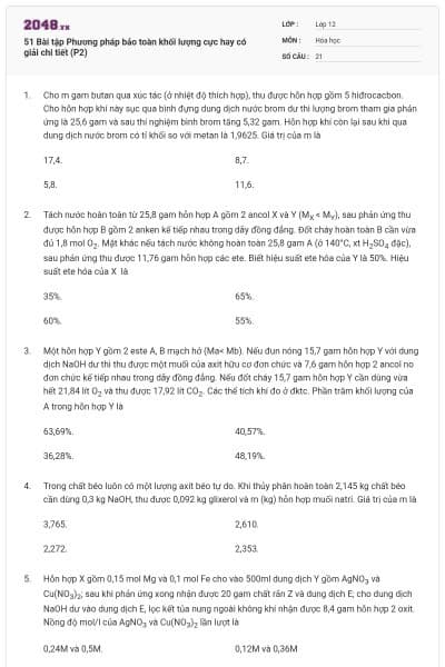 51 Bài tập Phương pháp bảo toàn khối lượng cực hay có giải chi tiết (P2)