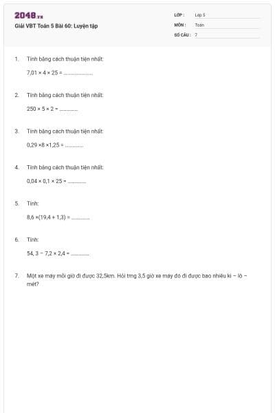 Giải VBT Toán 5 Bài 60: Luyện tập