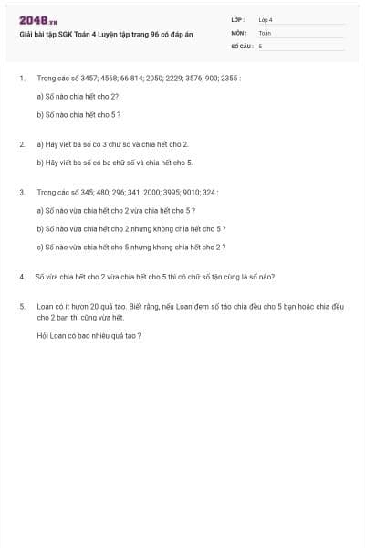 Giải bài tập SGK Toán 4 Luyện tập trang 96 có đáp án