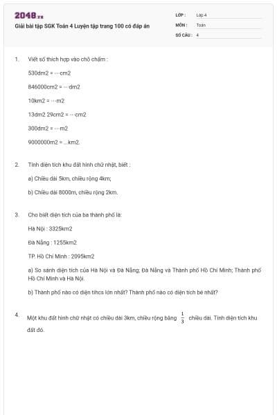 Giải bài tập SGK Toán 4 Luyện tập trang 100 có đáp án