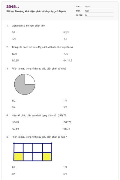 Bài tập: Mở rộng khái niệm phân số chọn lọc, có đáp án