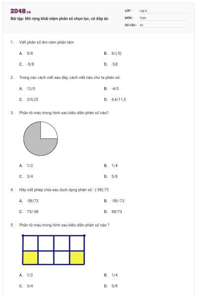 Bài tập: Mở rộng khái niệm phân số chọn lọc, có đáp án