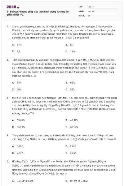 51 Bài tập Phương pháp bảo toàn khối lượng cực hay có giải chi tiết (P2)