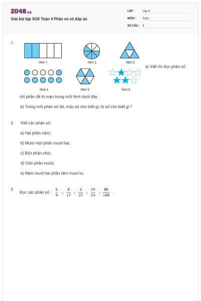Giải bài tập SGK Toán 4 Phân số có đáp án