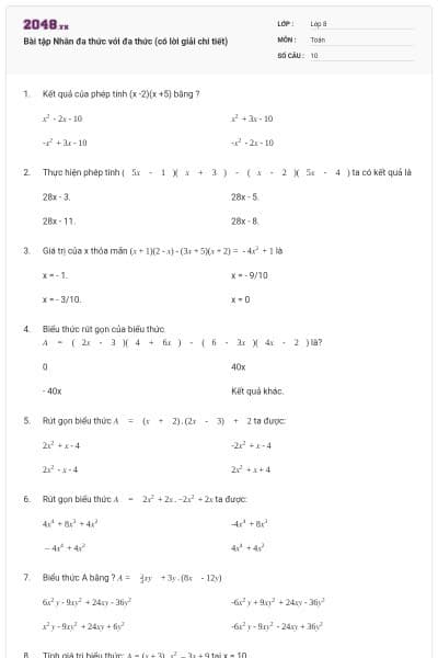 Bài tập Nhân đa thức với đa thức (có lời giải chi tiết)