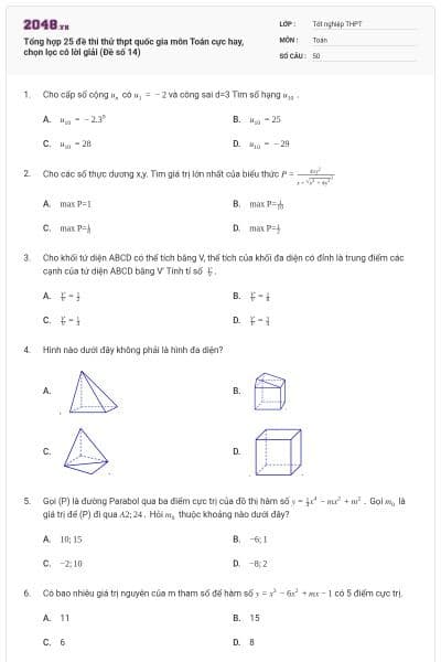 Tổng hợp 25 đề thi thử thpt quốc gia môn Toán cực hay, chọn lọc có lời giải (Đề số 14)
