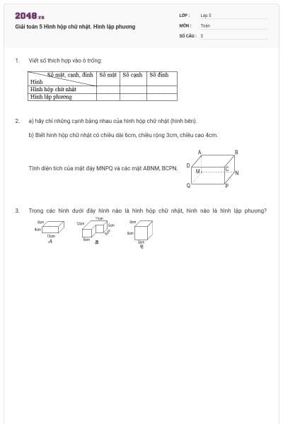 Giải toán 5 Hình hộp chữ nhật. Hình lập phương