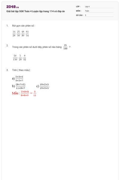 Giải bài tập SGK Toán 4 Luyện tập trang 114 có đáp án