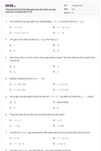 Tổng hợp 25 đề thi thử thpt quốc gia môn Toán cực hay, chọn lọc có lời giải (Đề số 15)