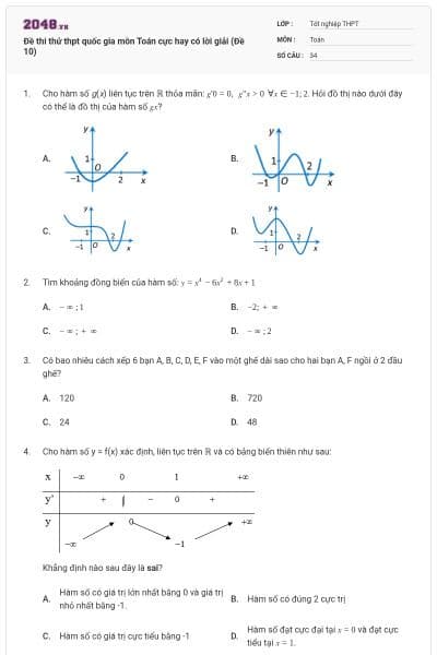 Đề thi thử thpt quốc gia môn Toán cực hay có lời giải (Đề 10)