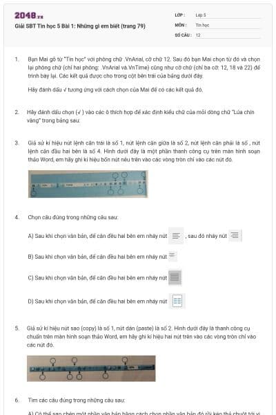 Giải SBT Tin học 5 Bài 1: Những gì em biết (trang 79)