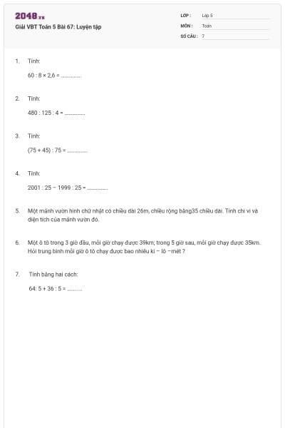 Giải VBT Toán 5 Bài 67: Luyện tập