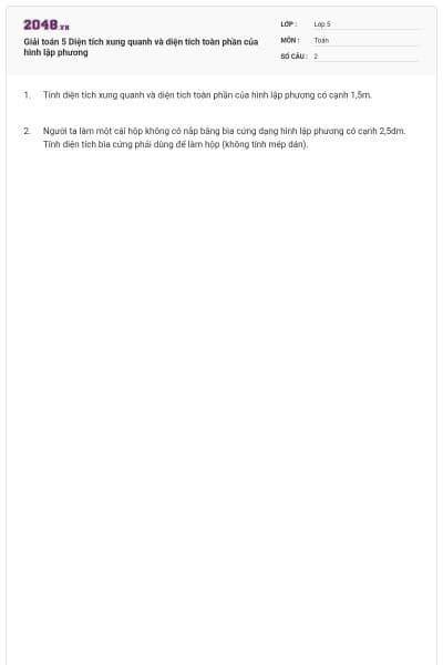 Giải toán 5 Diện tích xung quanh và diện tích toàn phần của hình lập phương