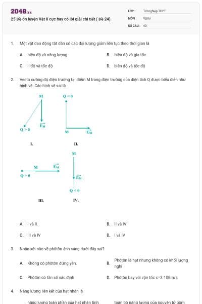 25 Đề ôn luyện Vật lí cực hay có lời giải chi tiết ( Đề 24)
