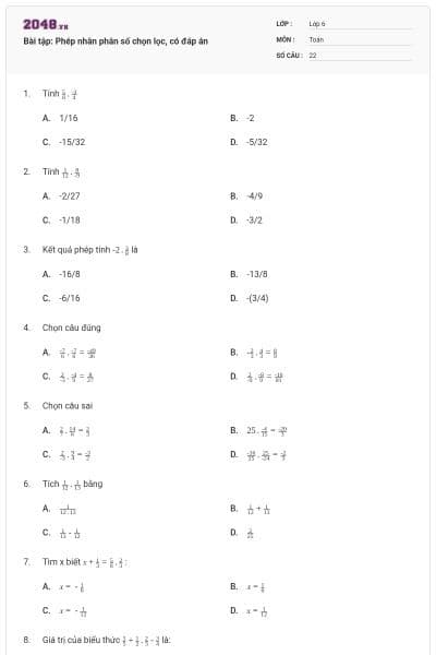 Bài tập: Phép nhân phân số chọn lọc, có đáp án