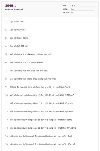 Giải toán 5 Mét khối