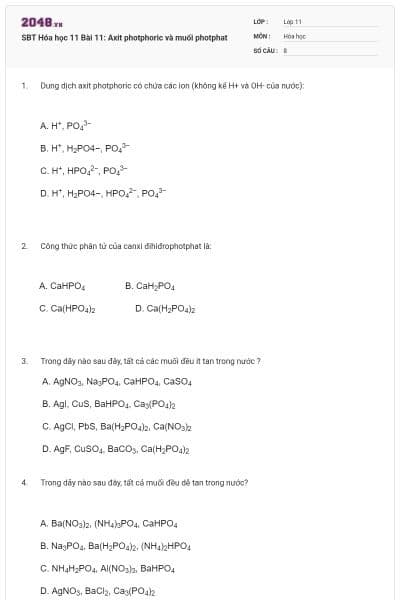 SBT Hóa học 11 Bài 11: Axit photphoric và muối photphat
