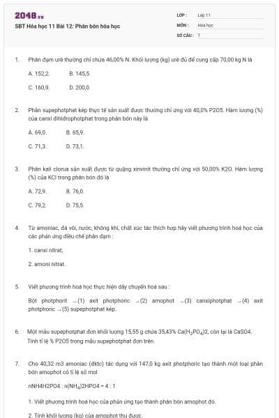 SBT Hóa học 11 Bài 12: Phân bón hóa học