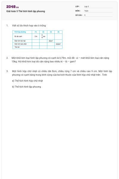 Giải toán 5 Thể tích hình lập phương