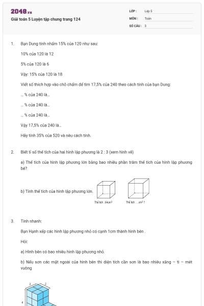 Giải toán 5 Luyện tập chung trang 124