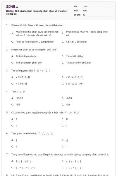 Bài tập: Tính chất cơ bản của phép nhân phân số chọn lọc, có đáp án