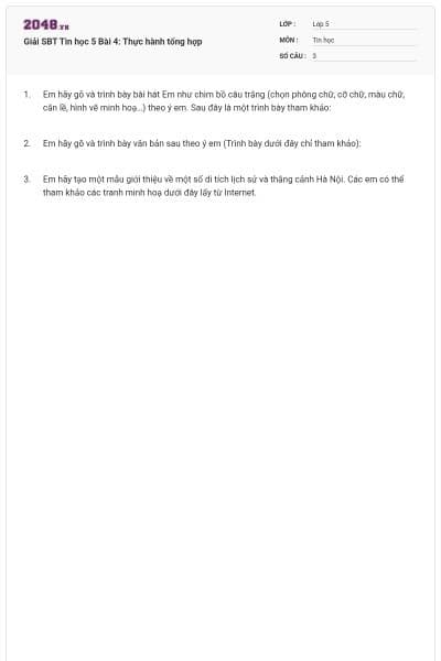 Giải SBT Tin học 5 Bài 4: Thực hành tổng hợp