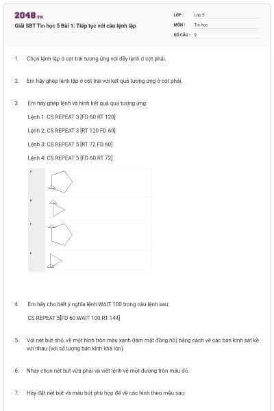 Giải SBT Tin học 5 Bài 1: Tiếp tục với câu lệnh lặp