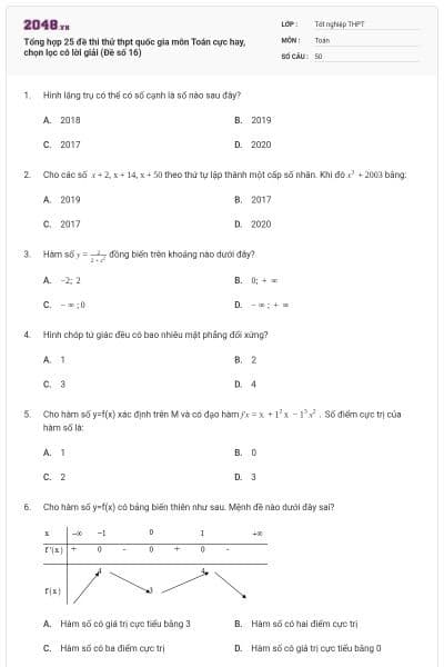 Tổng hợp 25 đề thi thử thpt quốc gia môn Toán cực hay, chọn lọc có lời giải (Đề số 16)