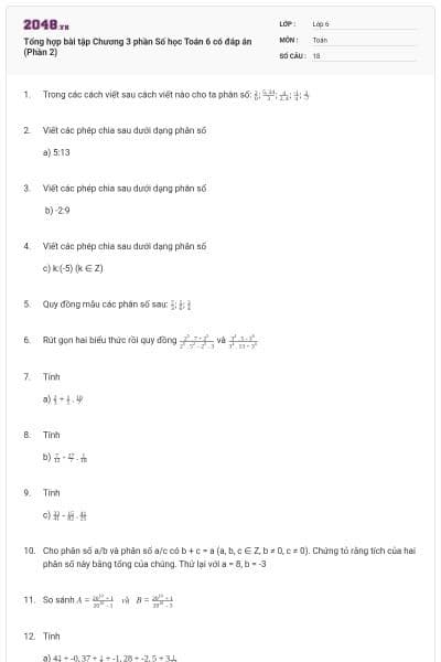 Tổng hợp bài tập Chương 3 phần Số học Toán 6 có đáp án (Phần 2)