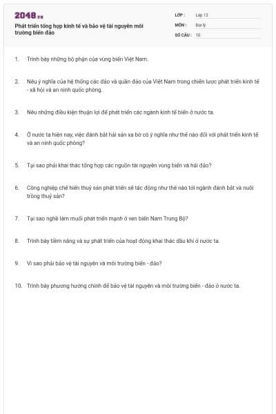 Phát triển tổng hợp kinh tế và bảo vệ tài nguyên môi trường biển đảo